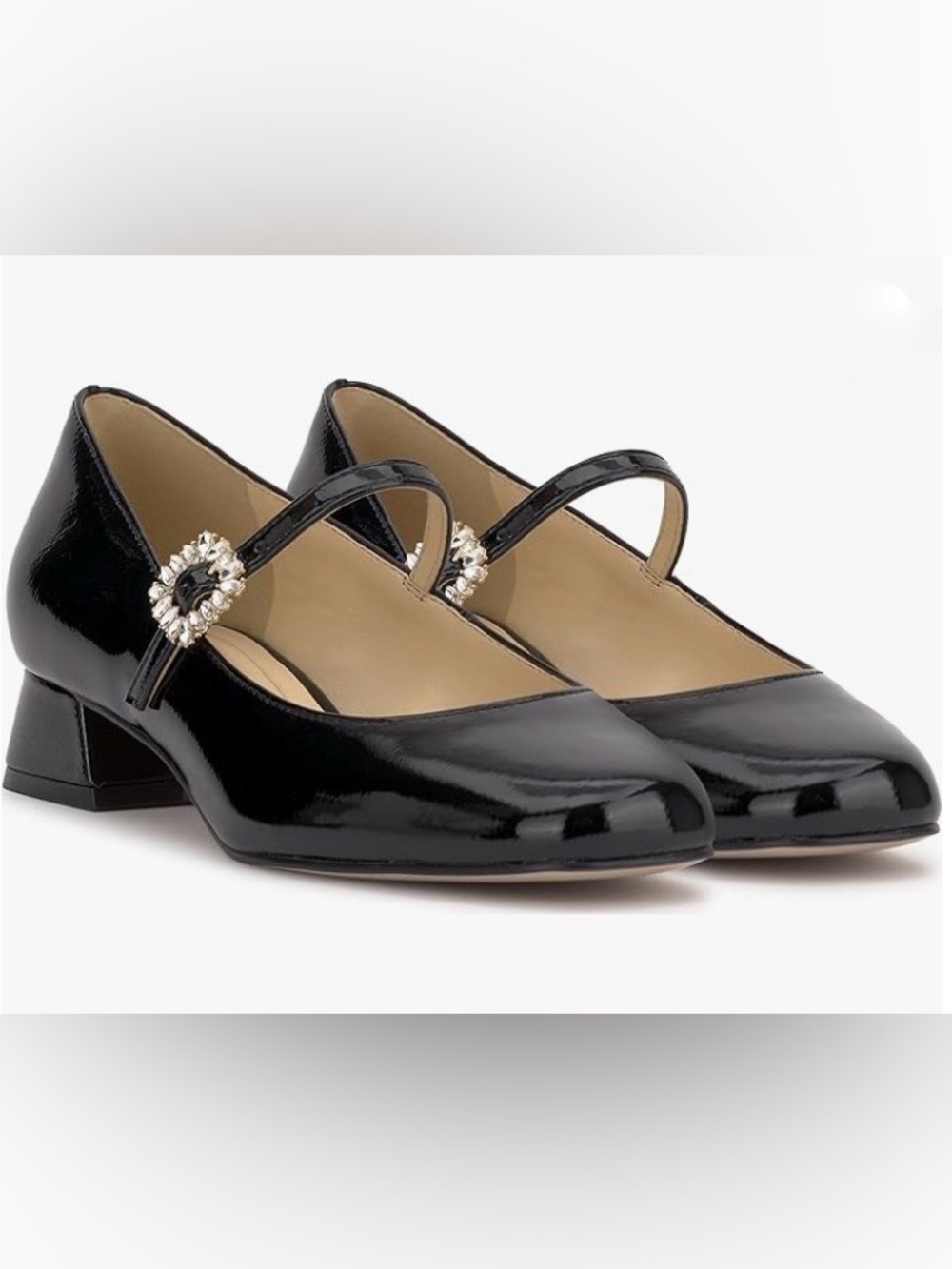 Jessica Simpson Black Patent Mary Jane Flats with Rhinestone Buckle Size 7.5
